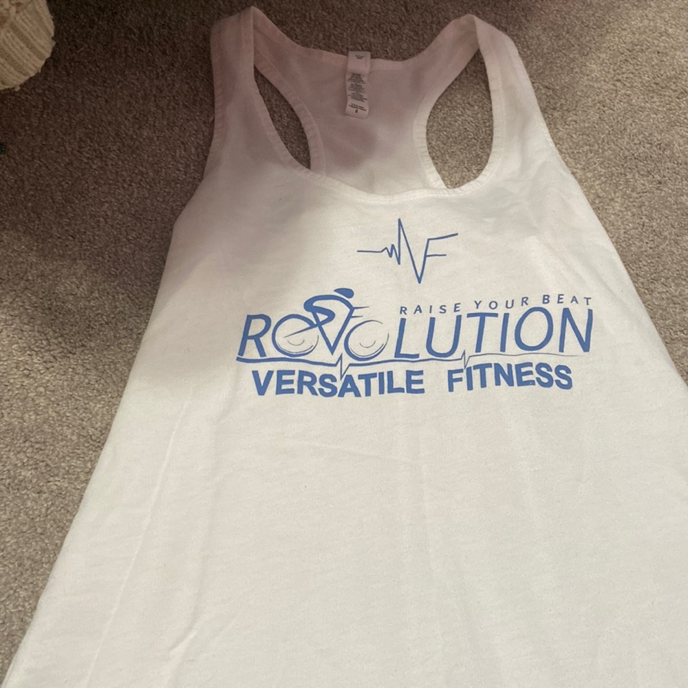 White and blue exercise tank top
